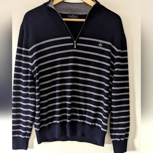 Brooks Brothers Merino Wool Sweater 1/4 Zip Blue Striped Women's Size L